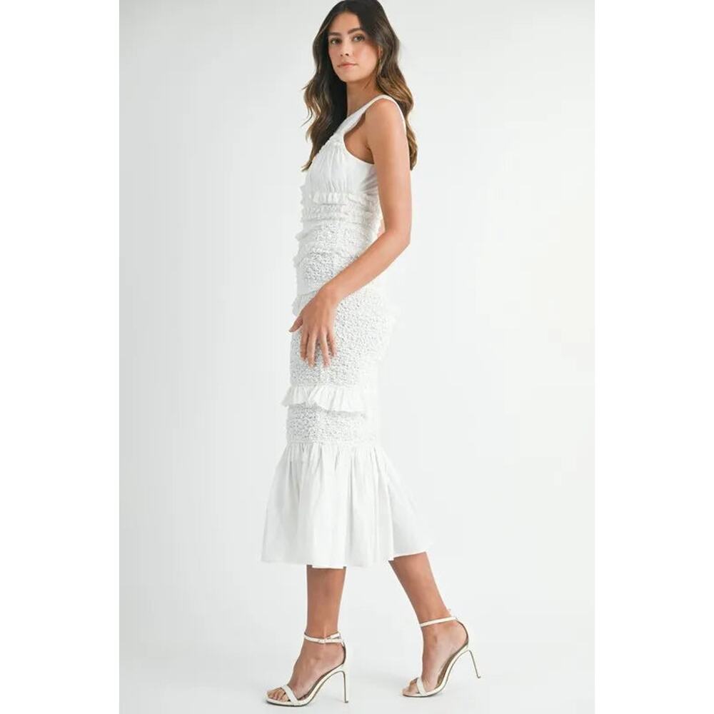 MABLE Ruffled Popcorn Smocked Mermaid Midi Dress - Picture 7 of 10